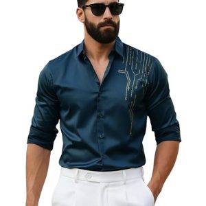 IndoPrimo Men’s Stylish Satin Shirt for Party, Formal, Daily and Casual Wear Full Sleeve Shirt for Men